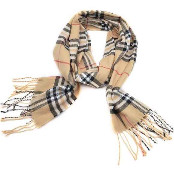 Unbranded Accessories - Cashmere Nova Check Scarf Fringe Trim Archive Print Beige Black & Red Scotland